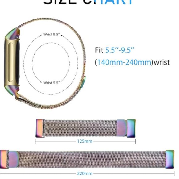 Stainless Steel Rainbow Mesh Wristband for FitBit Charge 5/6 - Picture 3 of 4
